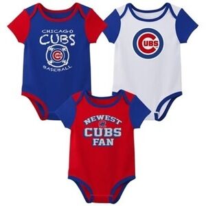 MLB Chicago Cubs Boys 3/6 M Bodysuit Outfit Set 3 Piece Baseball NEW
